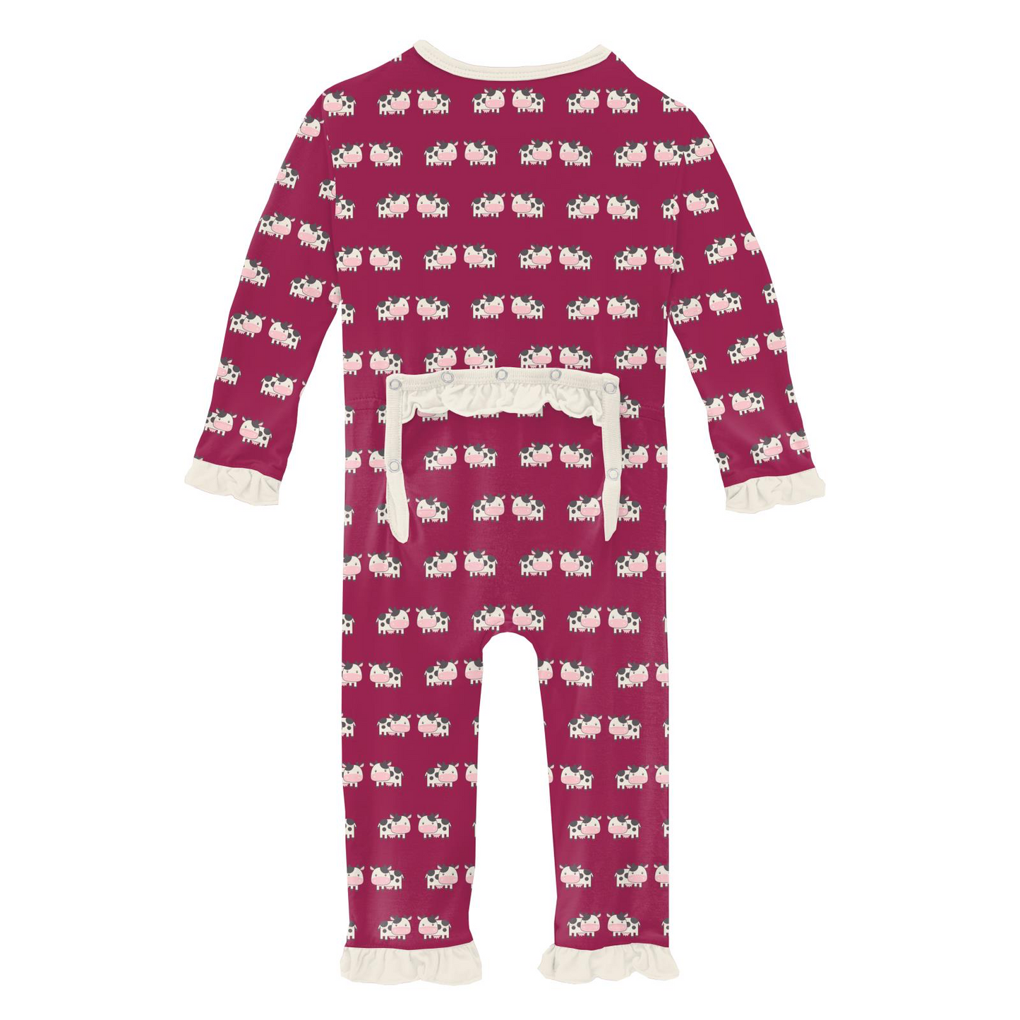Berry Cow Print Ruffle Coverall with Zipper