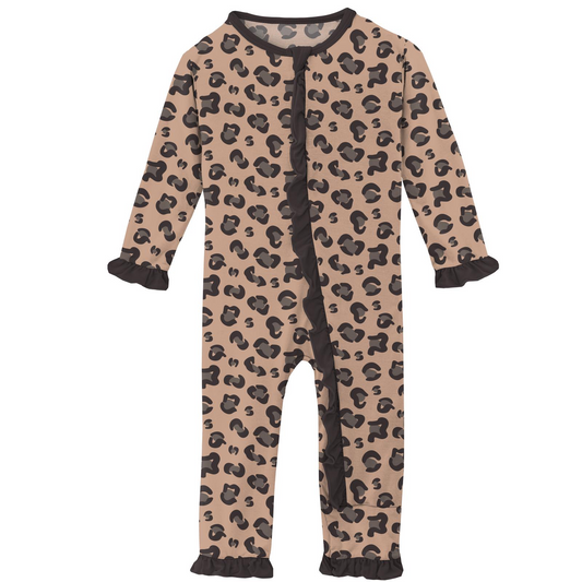 Suede Cheetah Print Ruffle Coverall with Zipper