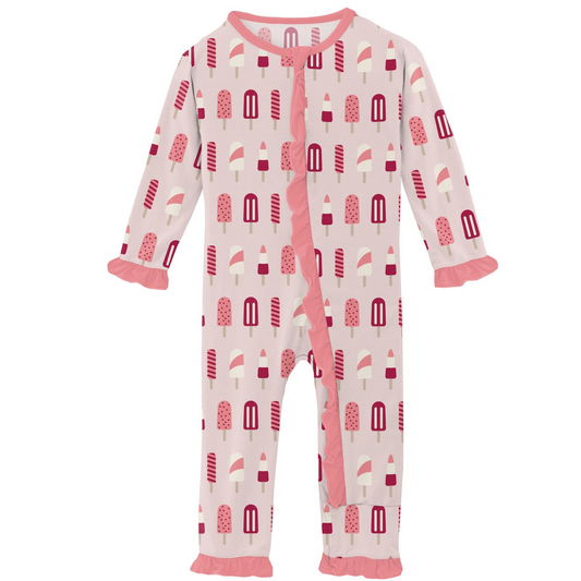 Print Classic Ruffle Coverall with Zipper in Macaroon Popsicles