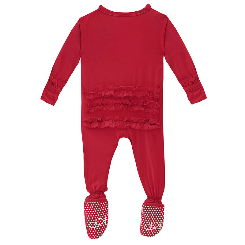 Solid Classic Ruffle Footie with Zipper - Crimson