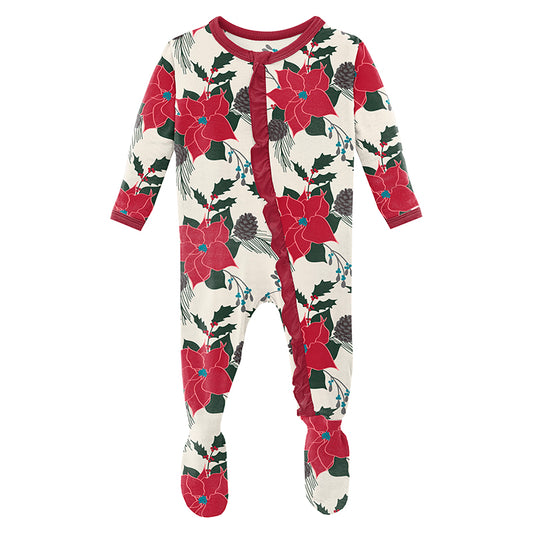 Print Classic Ruffle Footie with Zipper - Christmas Floral
