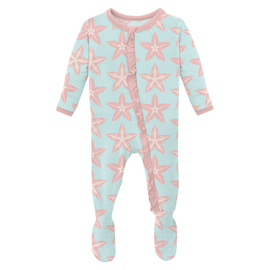 Print Classic Ruffle Footie with Zipper - Fresh Air Fancy Starfish