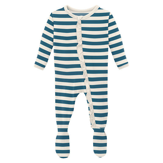 Print Classic Ruffle Footie with Zipper - Nautical Stripe