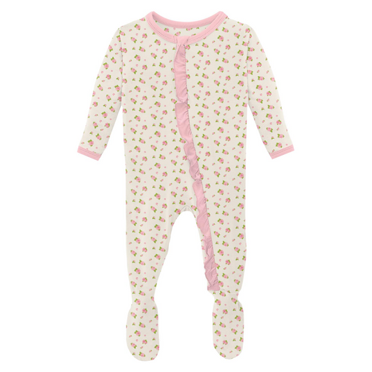 Natural Buds Print Ruffle Footie with Zipper
