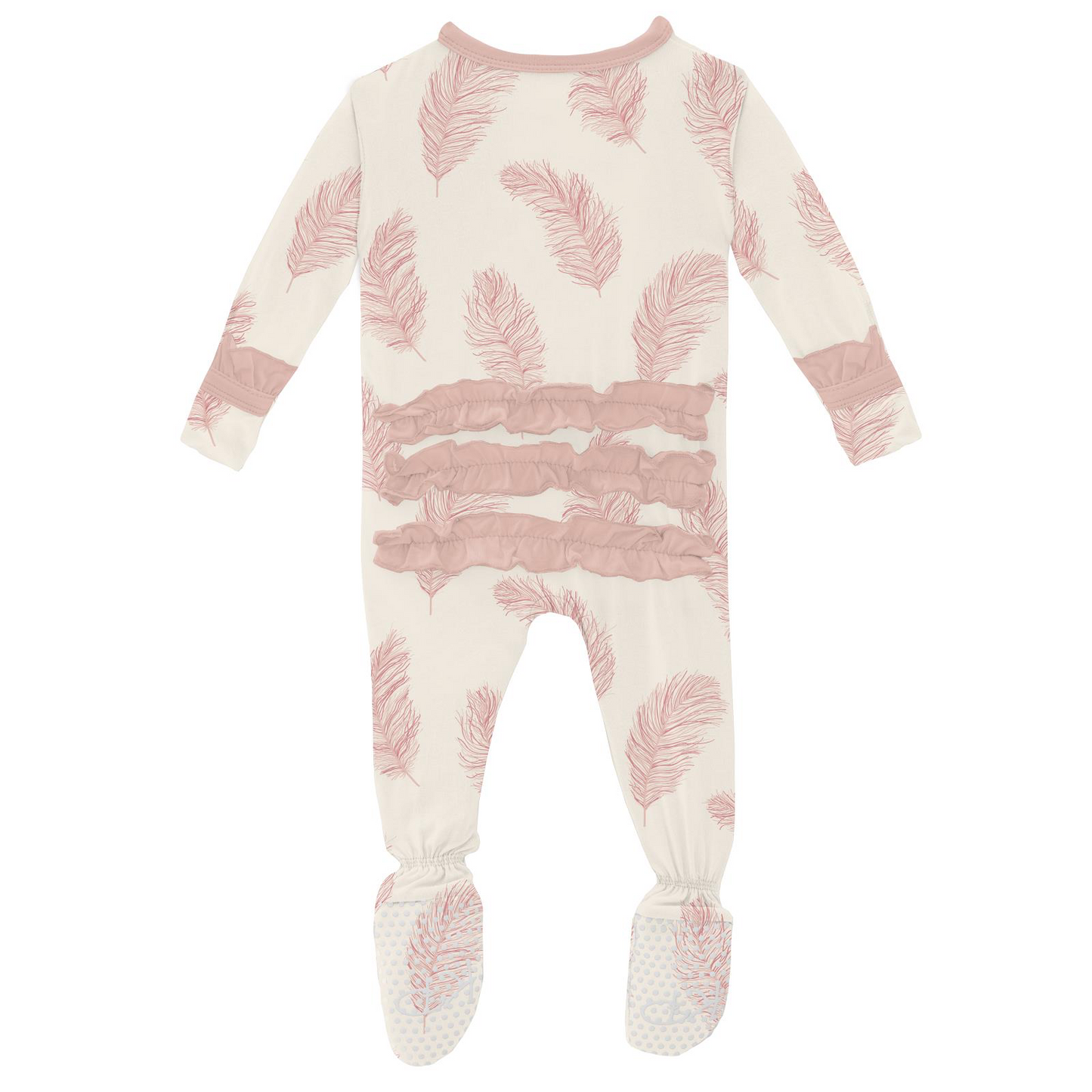 Natural Feathers Print Classic Ruffle Footie with Zipper