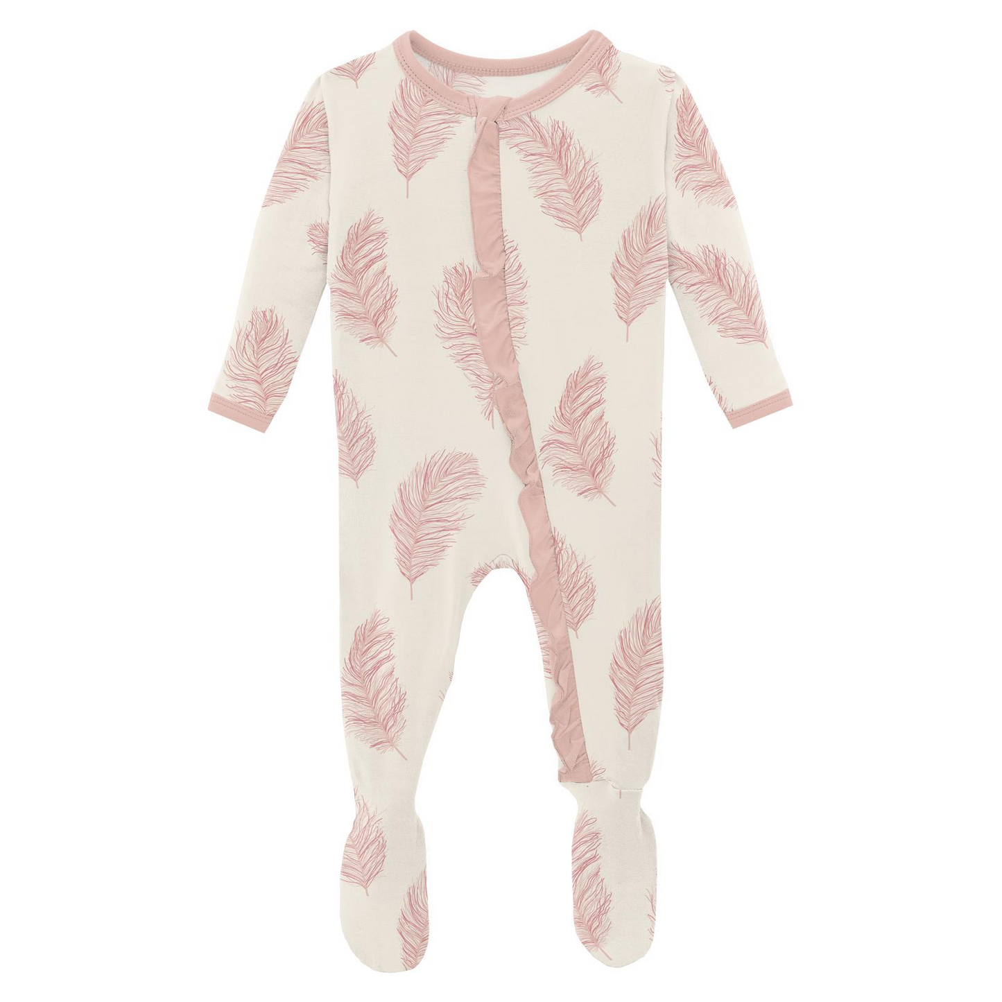Natural Feathers Print Classic Ruffle Footie with Zipper