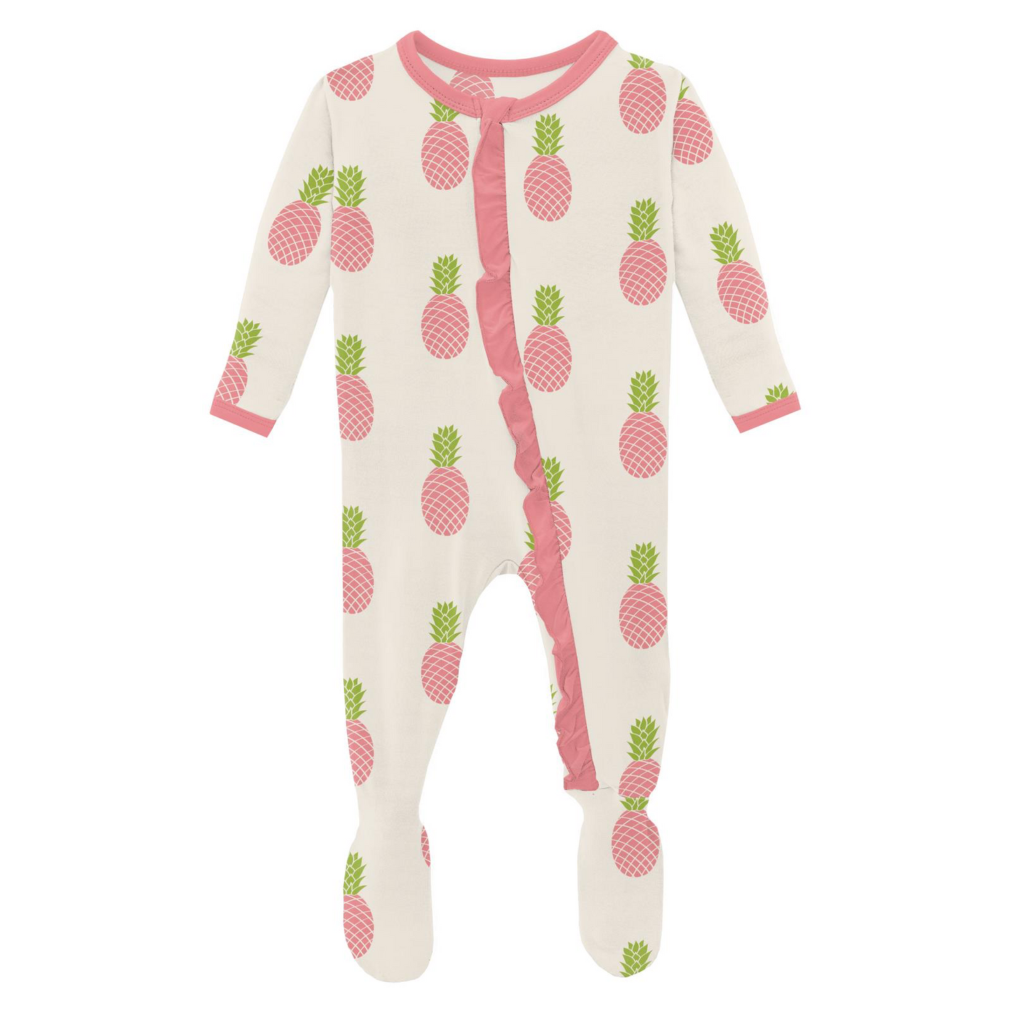 Print Classic Ruffle Footie with Zipper in Strawberry Pineapple
