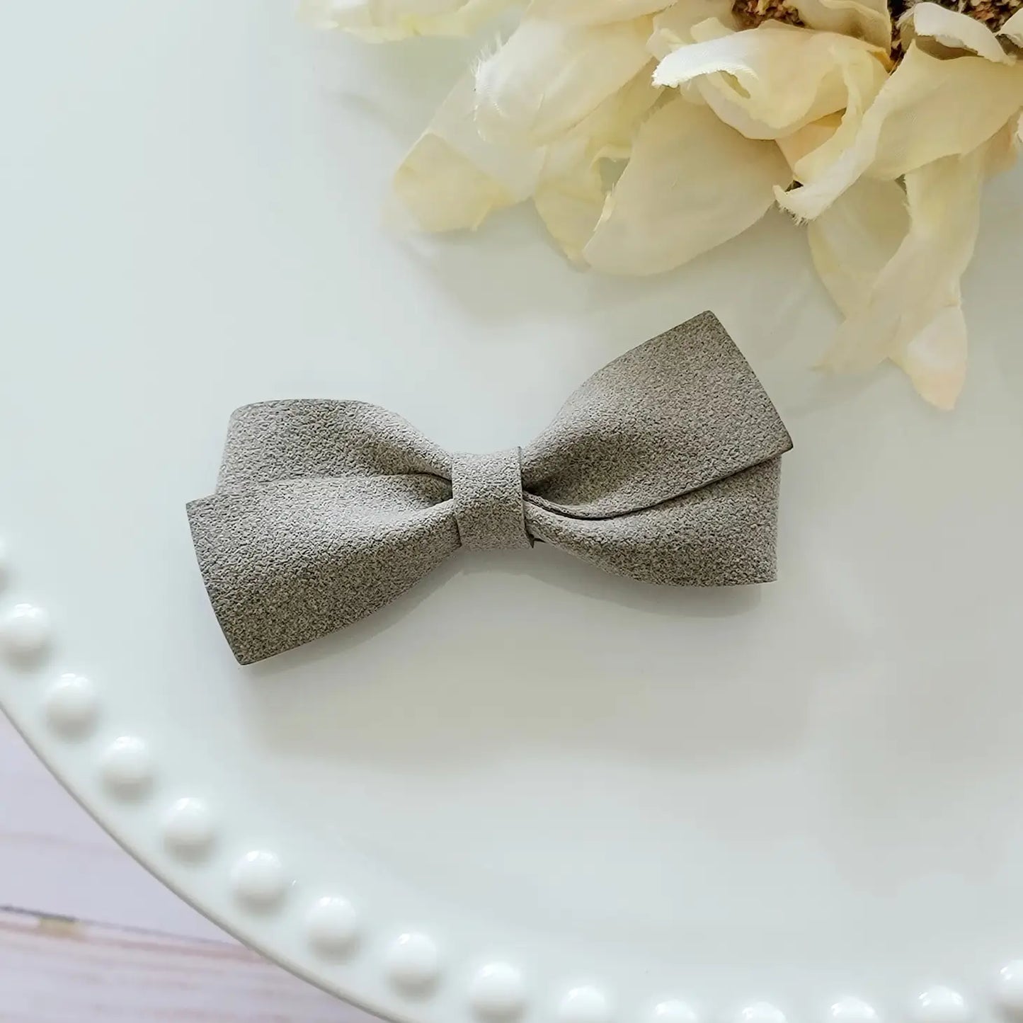 Anastasia Bow - Grey Vegan Suede
