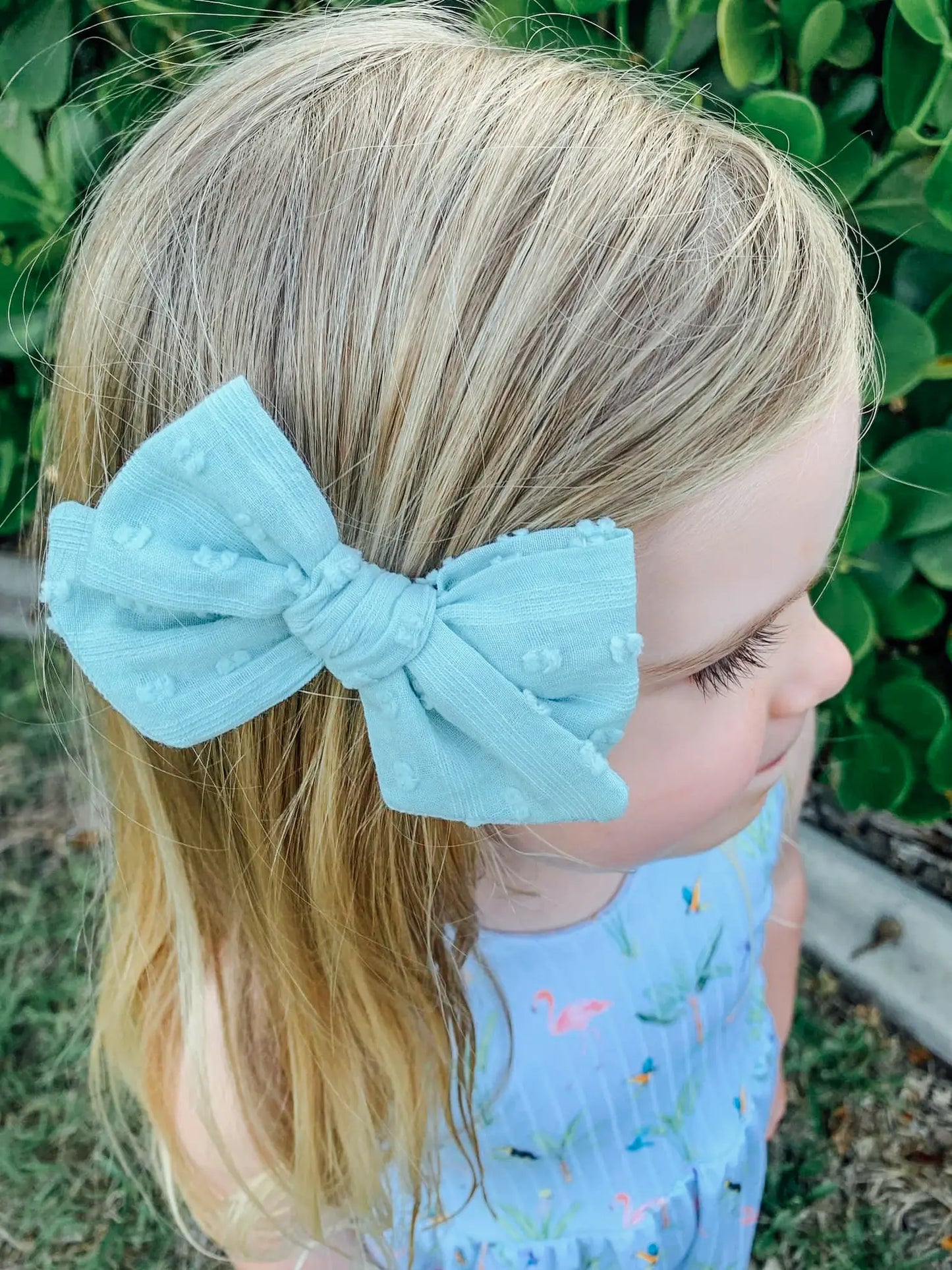 Chloe Bow - Pale Seafoam Swiss Dots