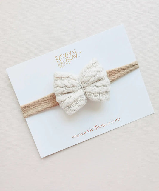 Beige Cable Knit Mini Bow on Nylon Headband