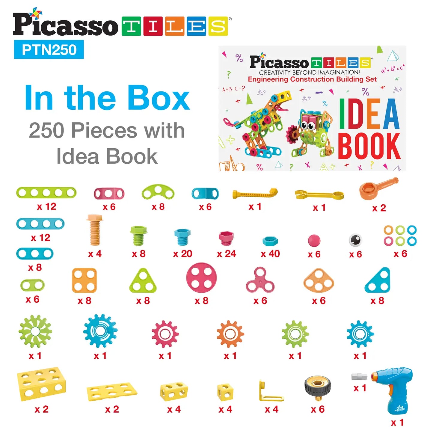 PicassoTiles 250 Piece Engineering Construction Set