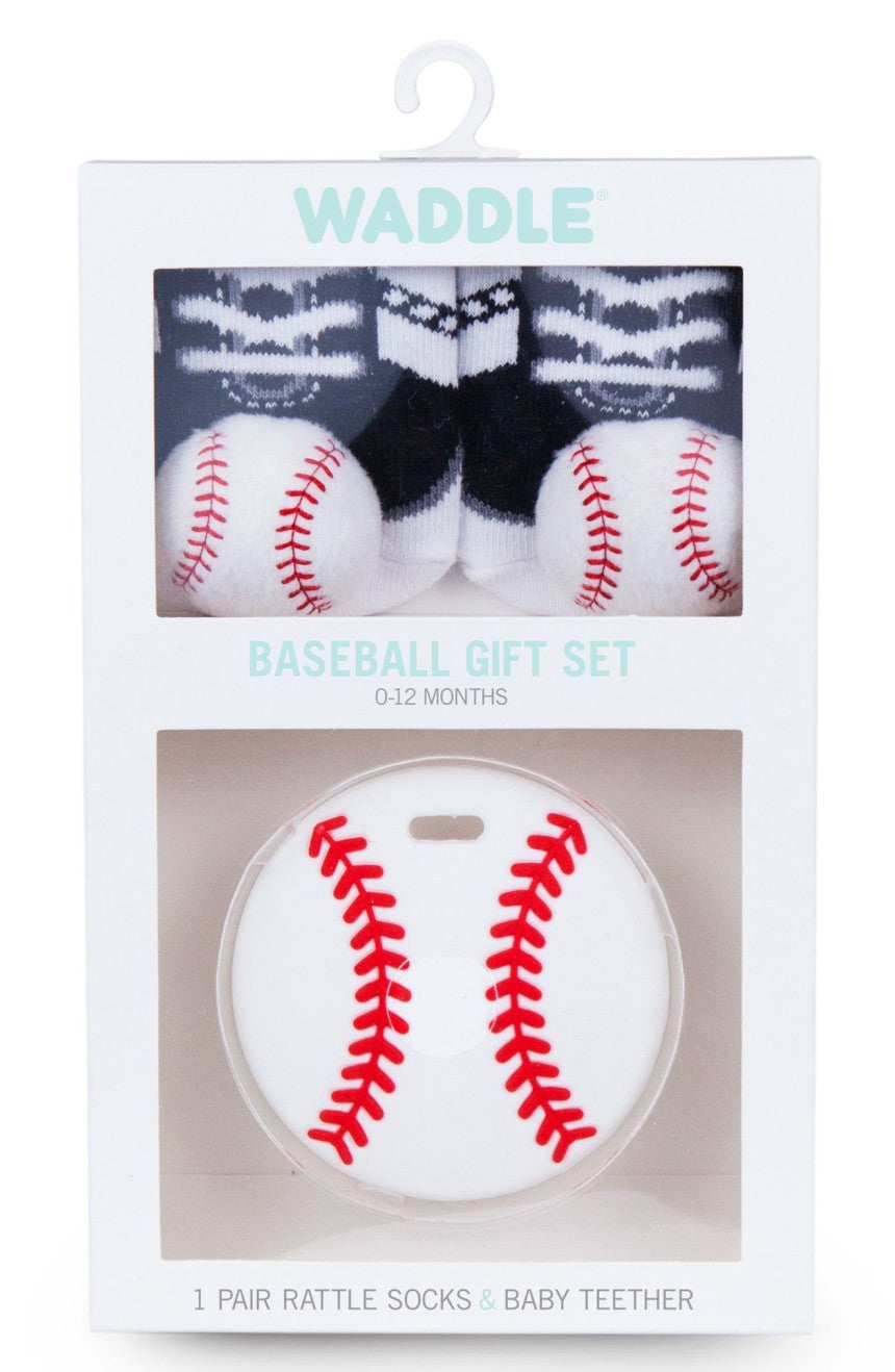 Waddle Socks and Teether Gift Set - Baseball