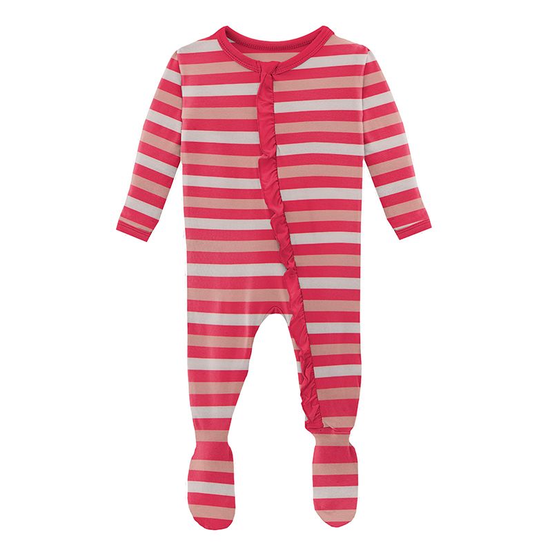 Print Ruffle Footie with Zipper - Hopscotch Stripe