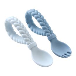 Itzy Ritzy Baby Spoons - Silicone Baby Fork & Spoon Set - Blue