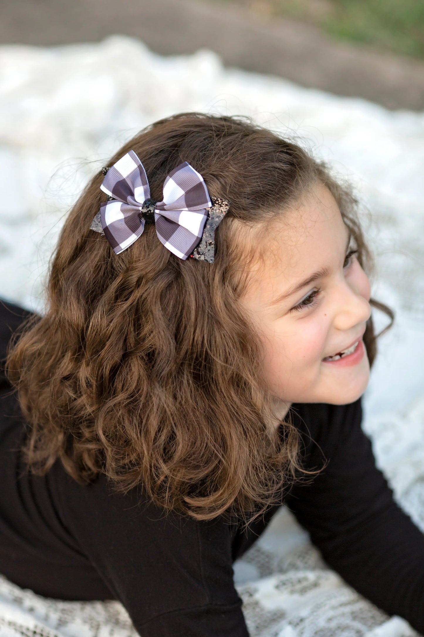 Black & White Glittery Buffalo Plaid Bow