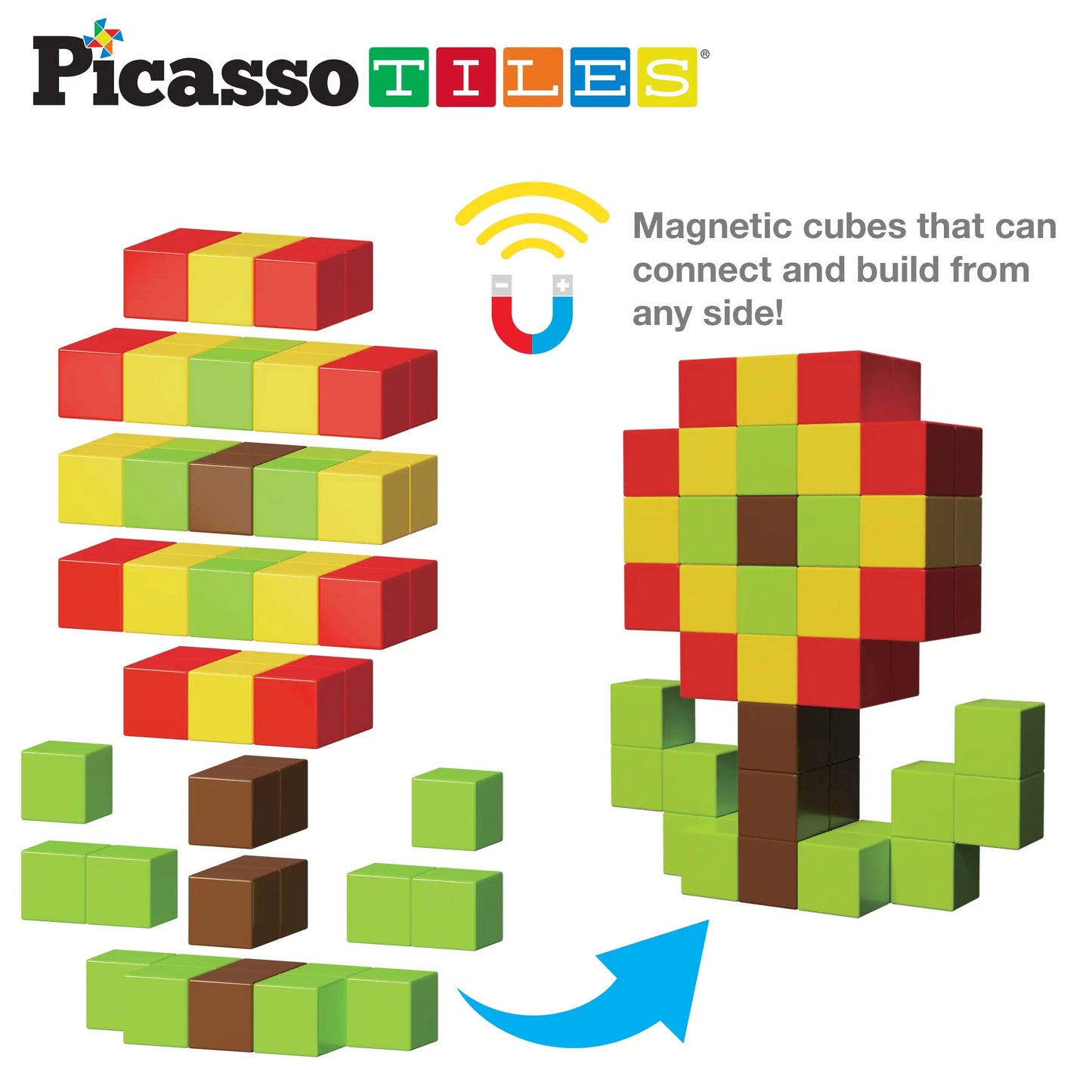 PicassoTiles 102pc Pixel Magnetic Cube Set