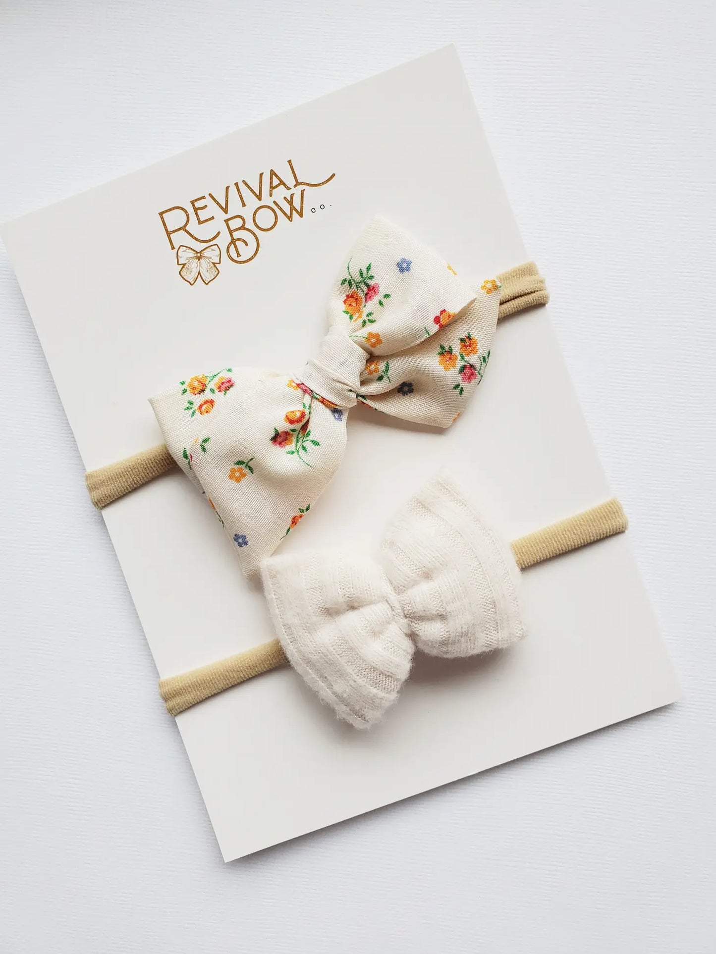 Cream Floral Baby Bow Set on Nylon Headbands