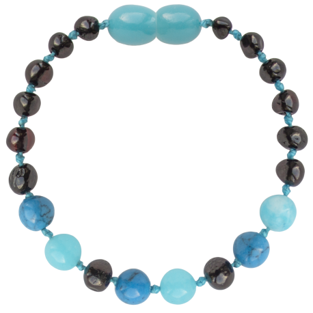 Cherry, Turquoise, & Jade Amber & Gemstones Teething Bracelet 5.5"