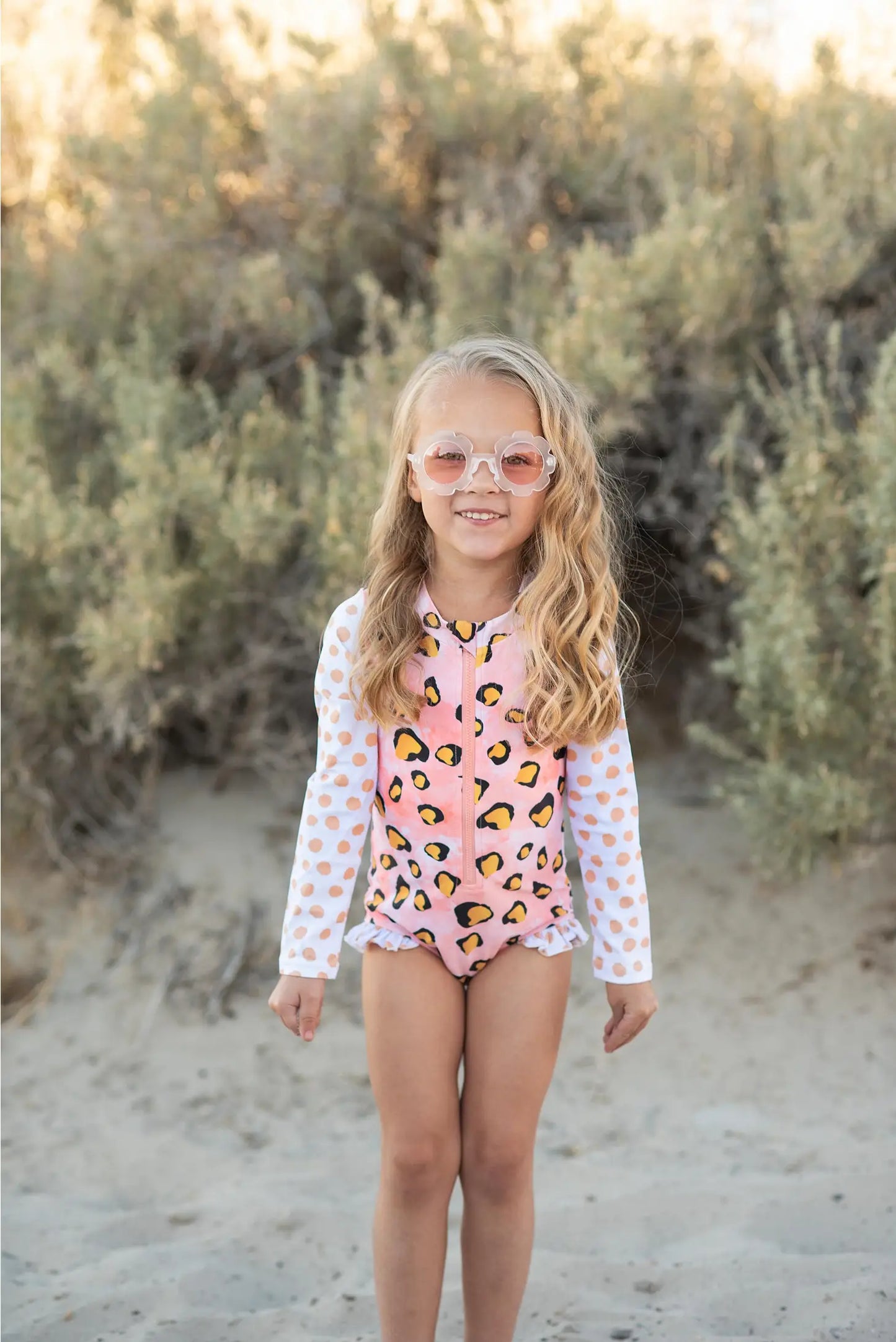 Pink Leopard Zip Rash Guard Swimsuit
