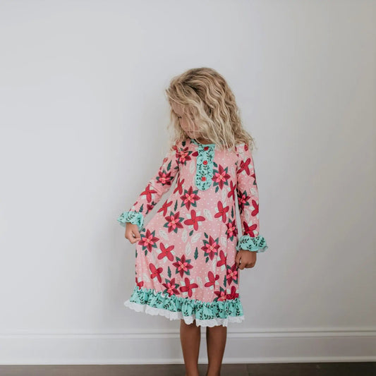 Girls Poinsettia Ruffle Night Gown