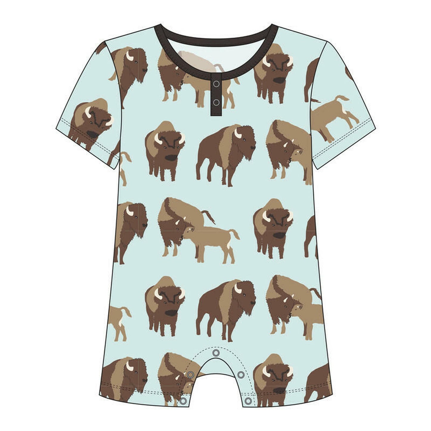 S/S Henley Romper in Fresh Air Bison
