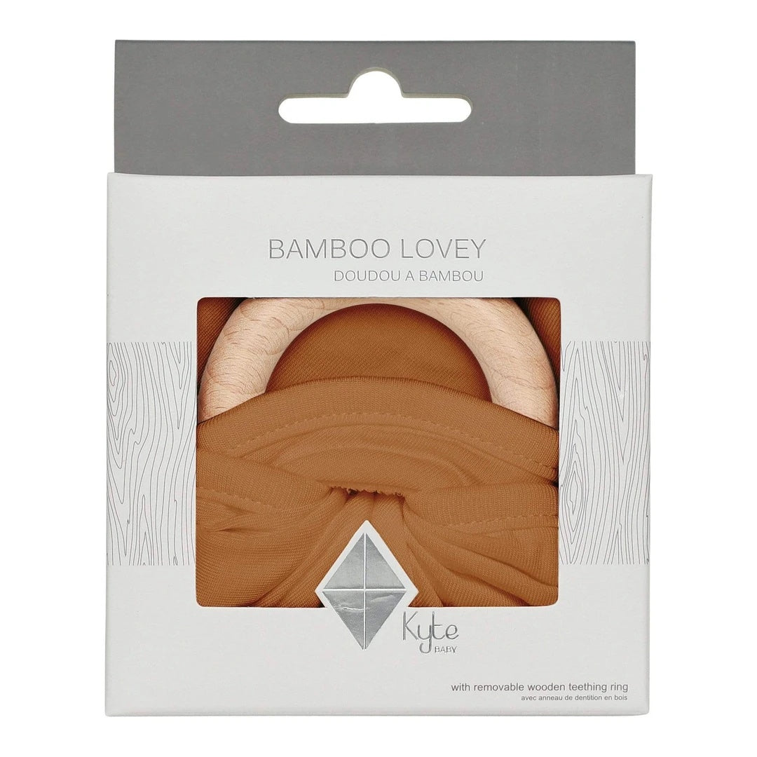 Lovey in Nutmeg with Removable Wooden Teething Ring - Kyte BABY