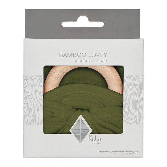 Lovey in Olive with Removable Wooden Teething Ring - Kyte BABY