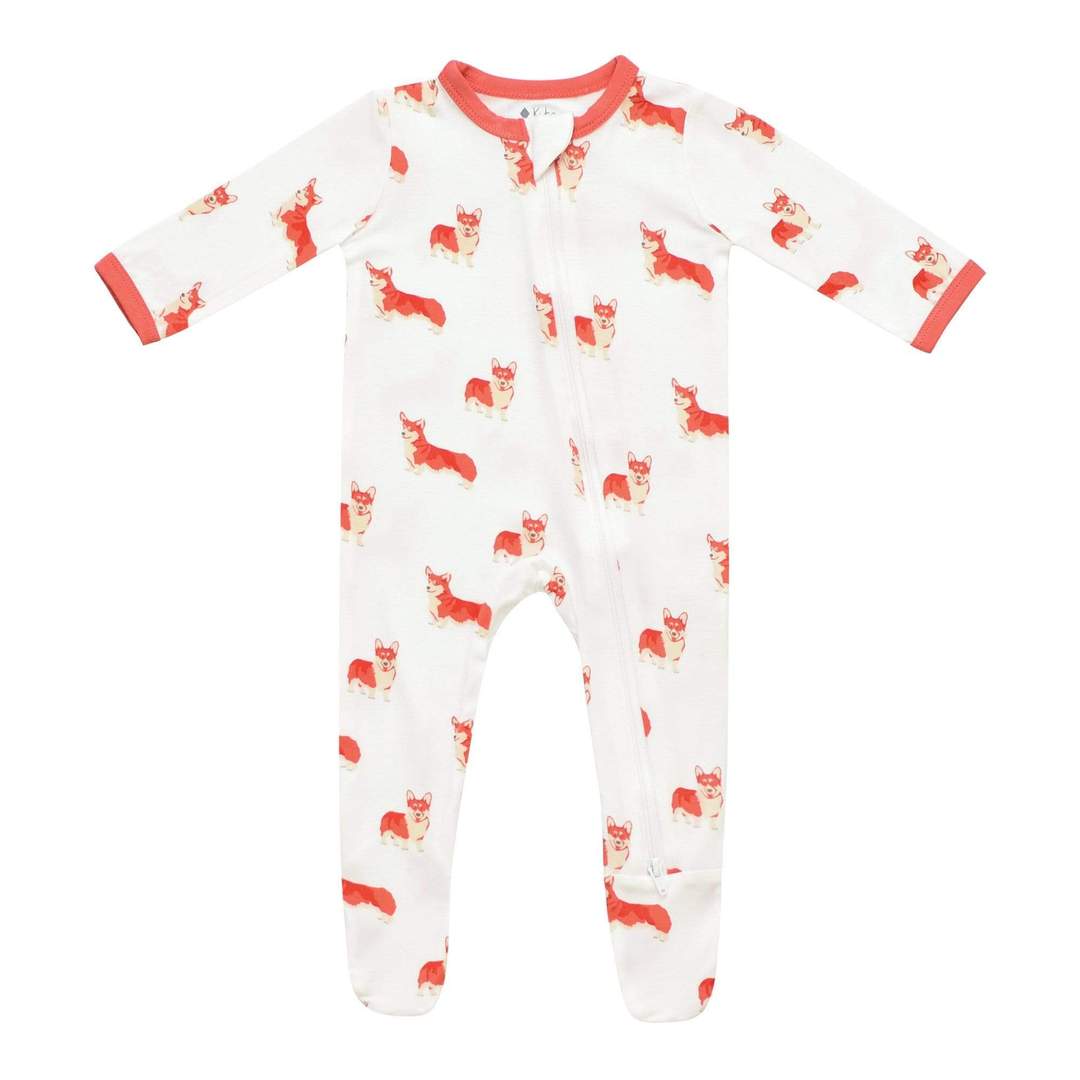 Printed Zippered Footie in Corgi - Kyte Baby