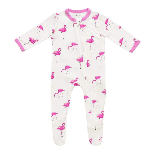 Printed Zippered Footie in Flamingo - Kyte Baby