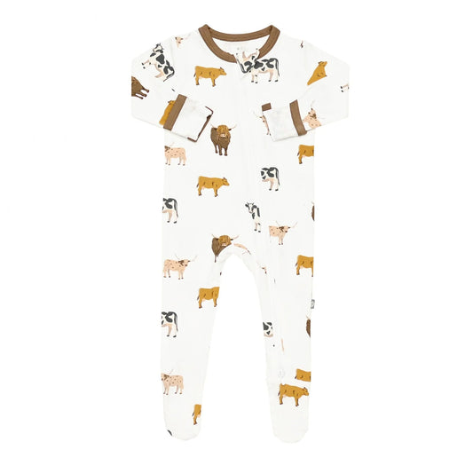 Moo Print Zippered Footie