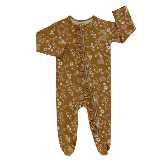 Mustard Floral Bamboo Footed Sleeper