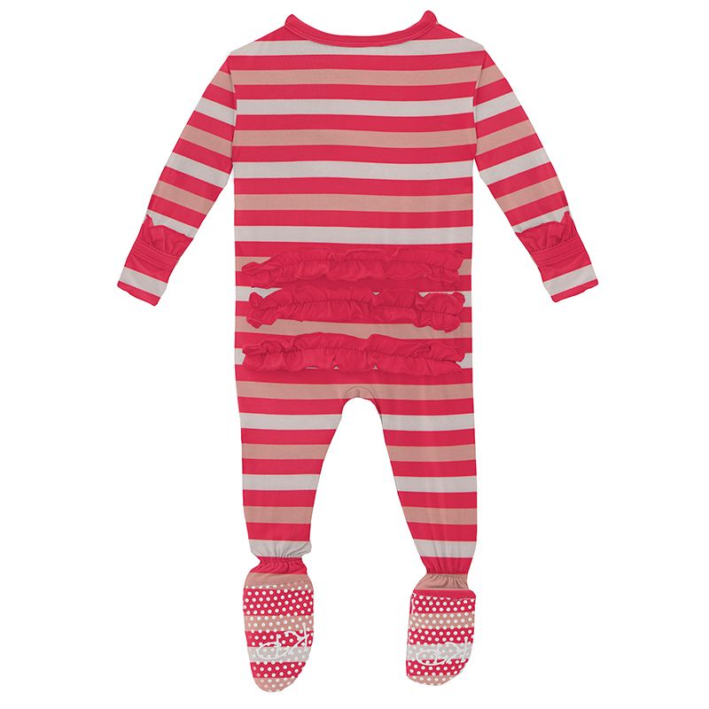 Print Ruffle Footie with Zipper - Hopscotch Stripe