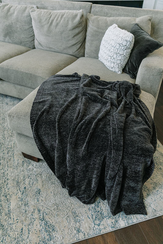 Saranoni Chenille Extra Large Throw Blanket - Coal