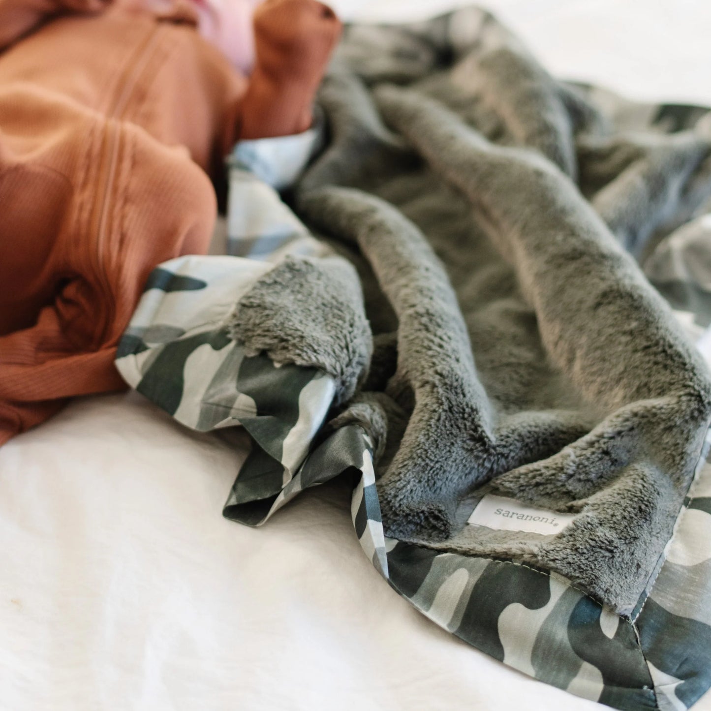 Camo Lush Satin Border Receiving Blanket