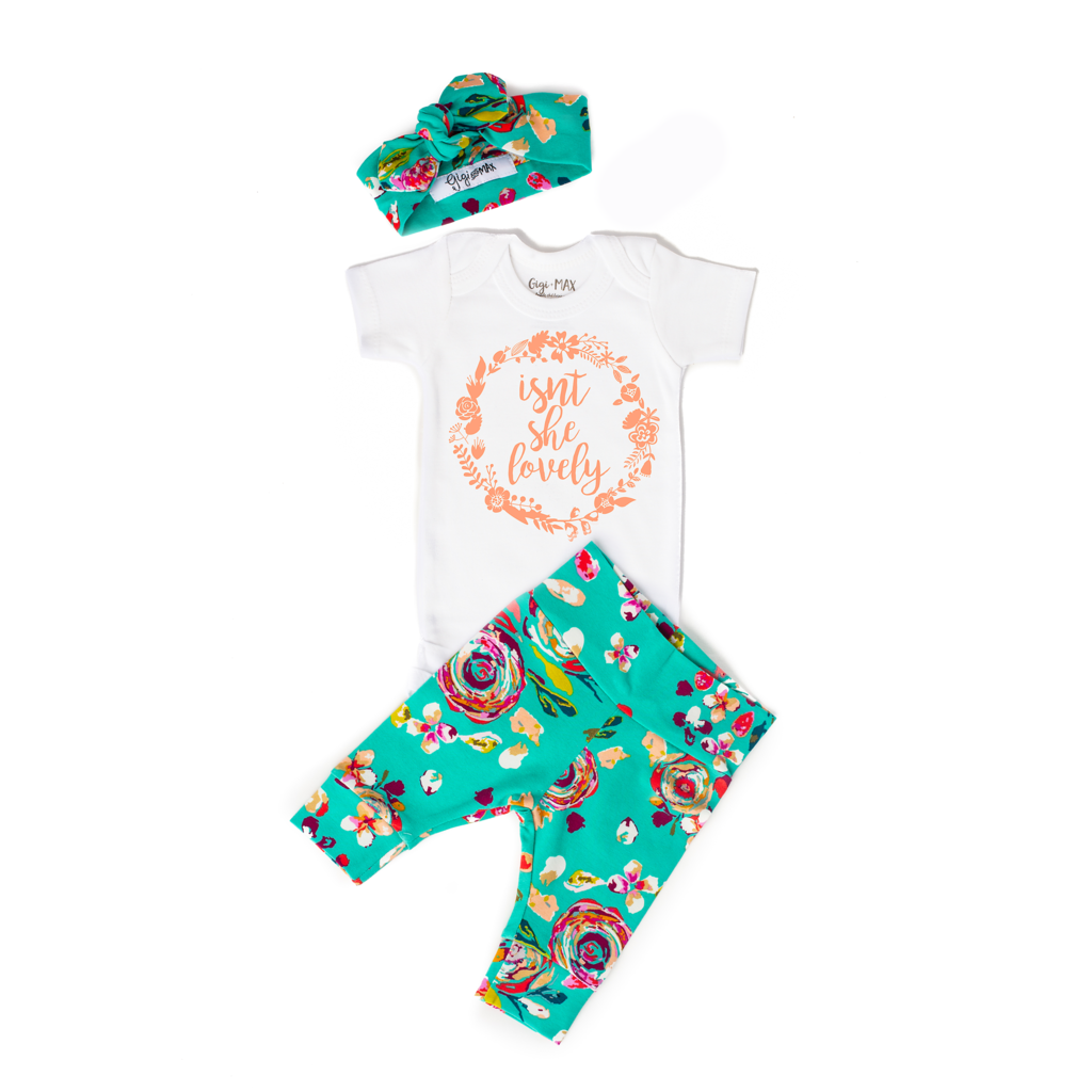 Gigi and Max Isn't She Lovely Newborn Outfit - Teal Floral
