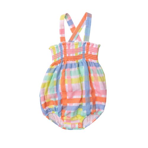 Multicolor Plaid Smocked Sunsuit