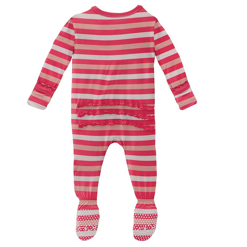 Print Ruffle Footie with Zipper - Hopscotch Stripe